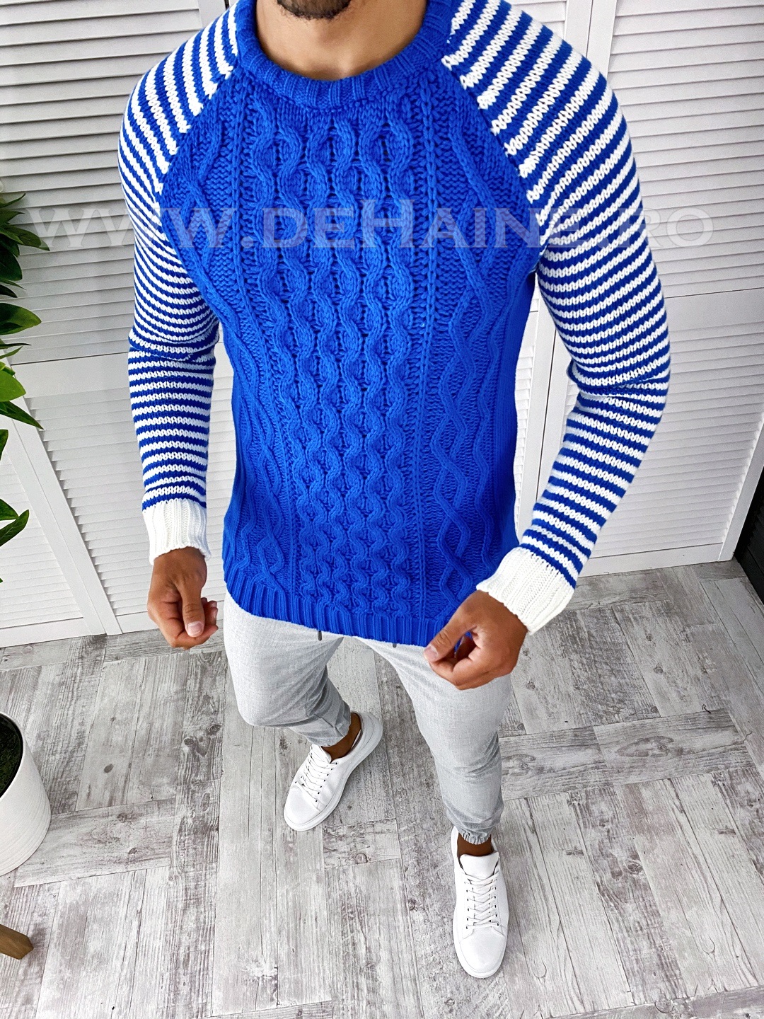 Pulover barbati gros slim fit albastru t3553 3-3